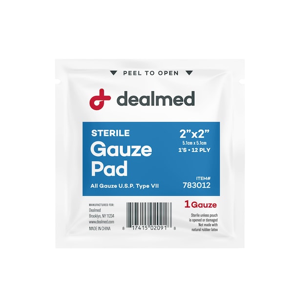 Gauze Pads, Sterile 1'S, 2 X 2, 12 Ply, 100/Bx, 24/Cs, 2400PK